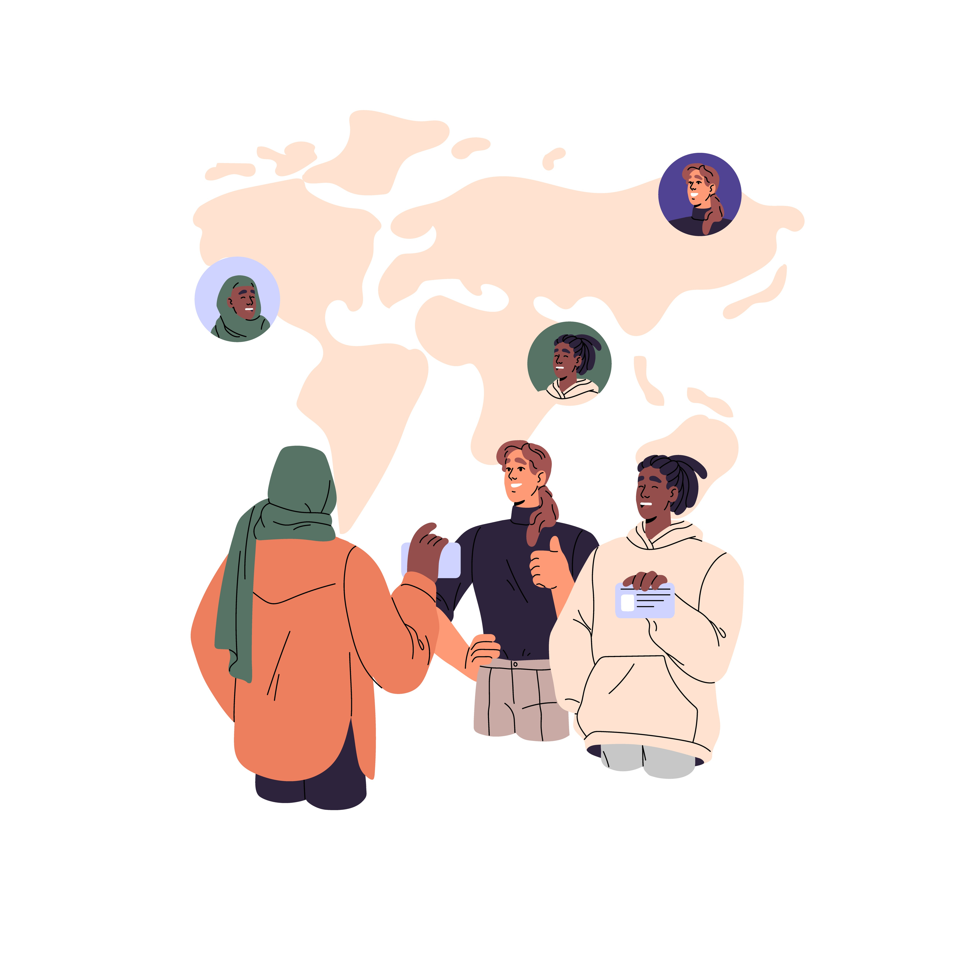 Pratende mensen voor wereldkaart