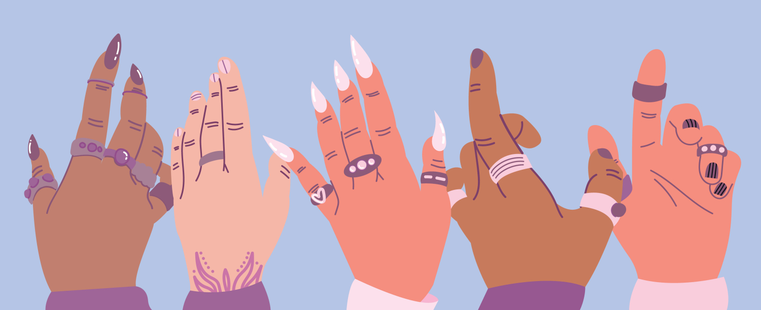 Verschillende opgeheven handen